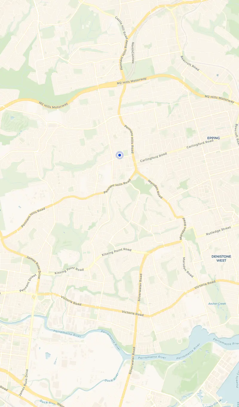 Map of the Carlingford service area and the surrounding suburbs we cover.