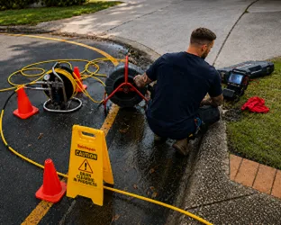 Plumber checking a blocked drain on a Carlingford job