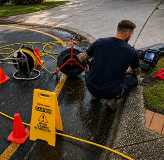 Burst drain pipe being repaired in Carlingford